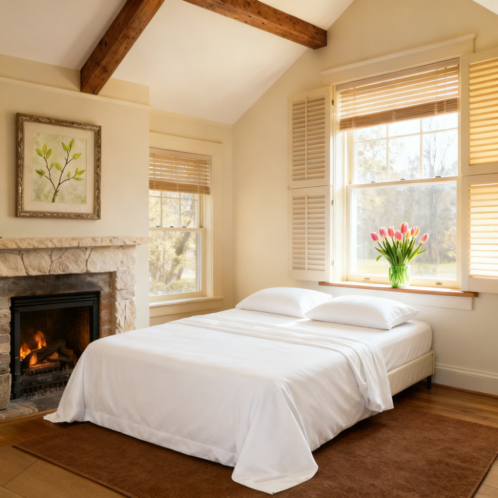 WERVITY Queen Size 4pcs Bedding - Comfortably Breathable And Refreshingly Cool - Ultra-soft Bedding - Wrinkle-resistant And Easy to Care for - White Bedding with Convenient Storage Pockets At The Headboard, Perfect for Bedrooms And Guest Rooms