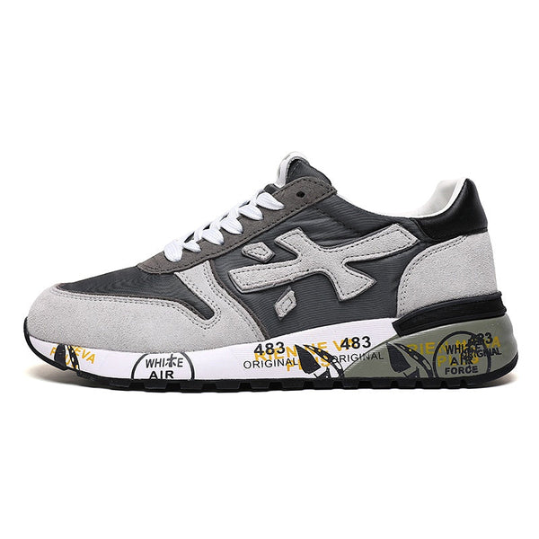 Premiata Lander Grey and White Graphic-Trim Sneakers