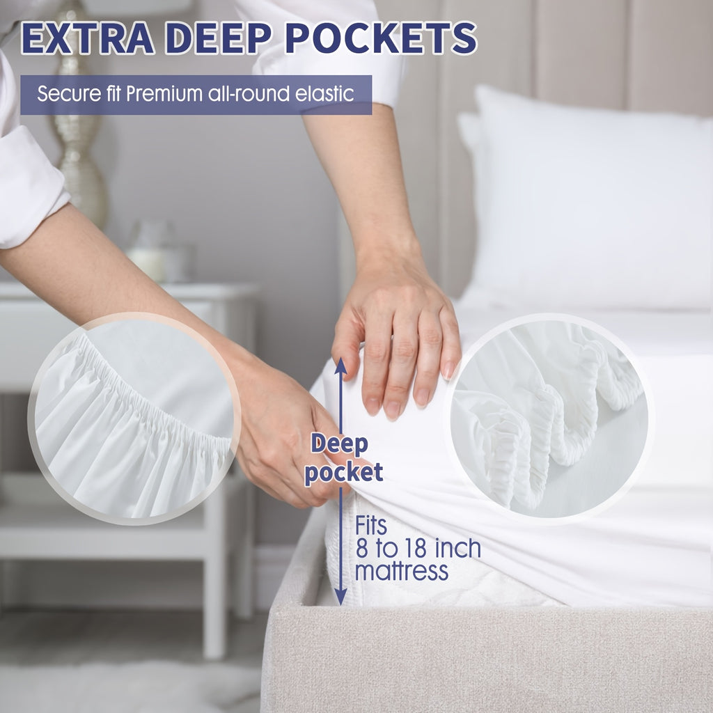 3pcs 100% Polyester Fitted Sheet Set, (1*Fitted Sheet + 2*Pillowcases, Without Core), Deep Pocket Up to 18\