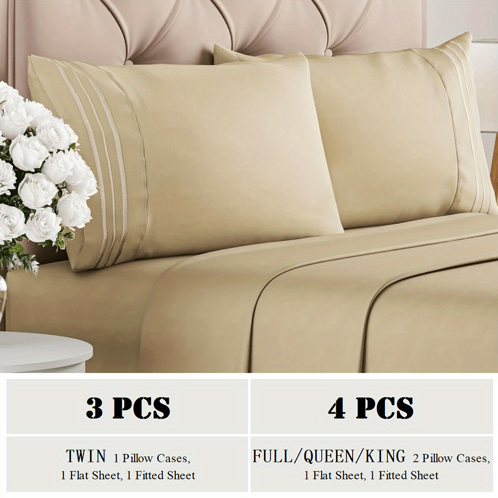 TC1800 Winter Warm Bed Sheet Set 3\u002F4pcs - 160GSM Brushed Deep Pocket 18 Inch - Hotel Luxury Bedding Wrinkle Free Easy Care - Includes Flat Fitted Sheet & 2 Pillowcases