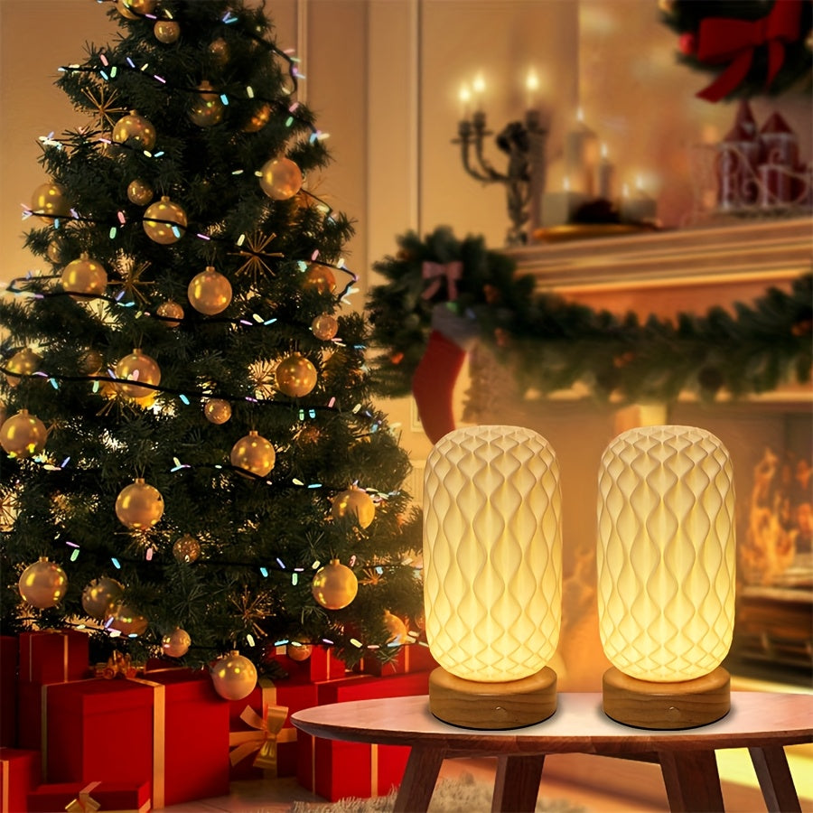 2pcs Modern Elegant Touch Control Table Lamp, 3-Color LED Adjustable Stepless Brightness Adjustment. Suitable for Living Room, Bedroom, Halloween Decorations And Thanksgiving Celebrations, Festival Lighting, Rechargeable Desk Lamp. Available In 1pc.