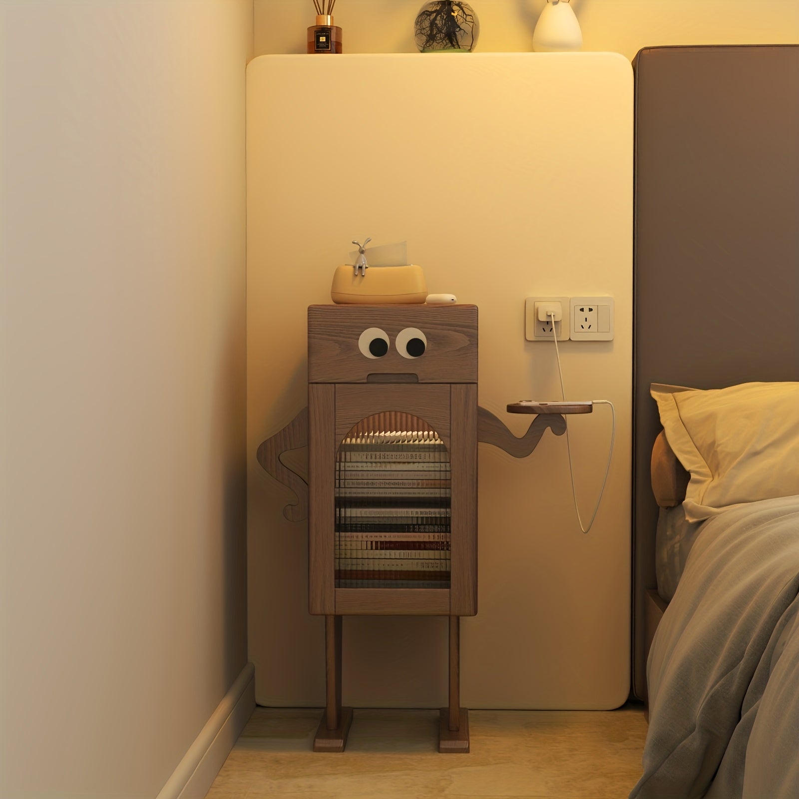 KASLANDI for home Furniture Solid Wood Robot Nightstand, Modern Chinese-Style Bedroom Nightstand with Drawers, Storage And Organization Cabinet, for home Furniture, for home Decor And Additions, Christmas Presents, Black Friday Deals