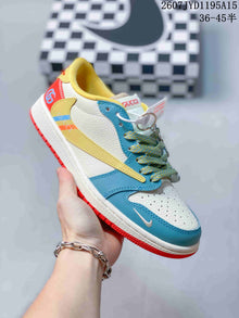 Air Jordan 1 Low OW-Style Sneakers in White, Black and Blue