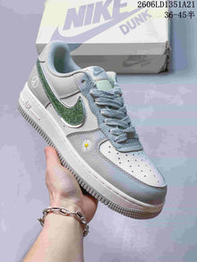 Nike Air Force 1 Low Sneakers in White, Gray and Green