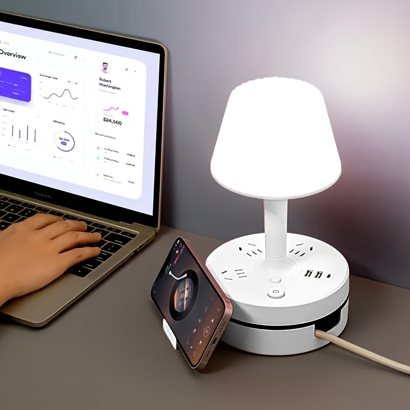 Versatile Night Lamp Featuring a Socket, Suitable for Desks, Bedside Tables, And Study Areas. This LED Lamp Can Also Charge Mobile Phones Directly And Offers Three Adjustable Light Settings