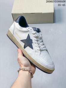 Golden Goose Super-Star White and Navy Star Sneakers 2606GVD388A08