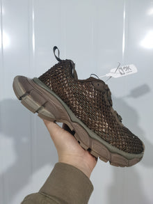 Brown Fishnet Chunky Sneakers with Rhinestone Detailing