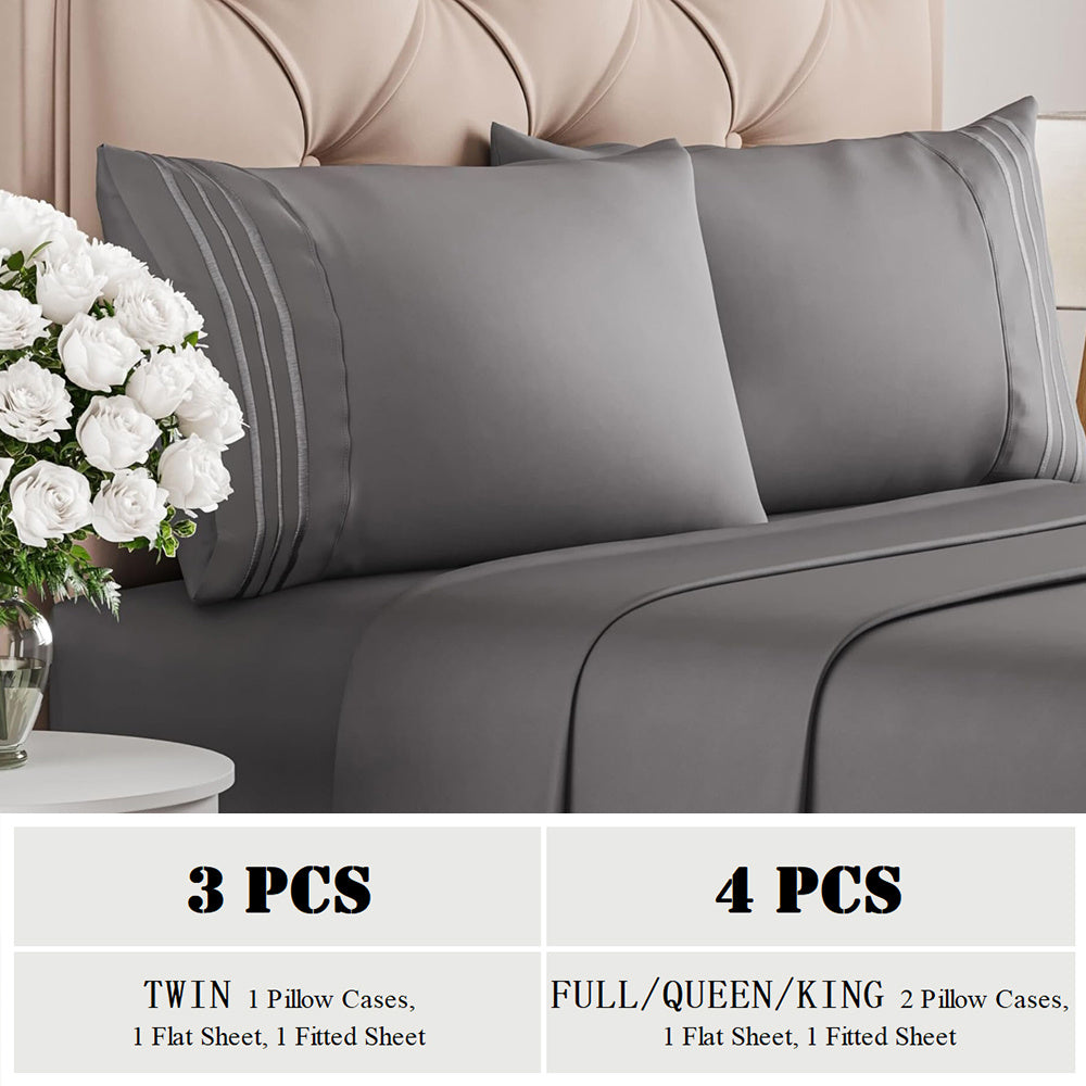 TC1800 Winter Warm Bed Sheet Set 3\u002F4pcs - 160GSM Brushed Deep Pocket 18 Inch - Hotel Luxury Bedding Wrinkle Free Easy Care - Includes Flat Fitted Sheet & 2 Pillowcases