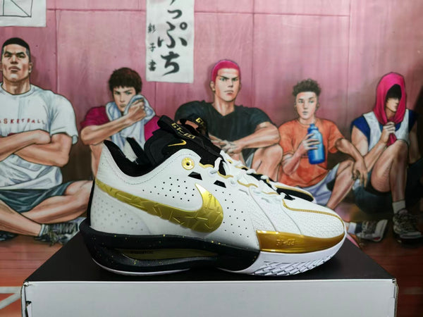 Nike White Black Gold Basketball Sneakers