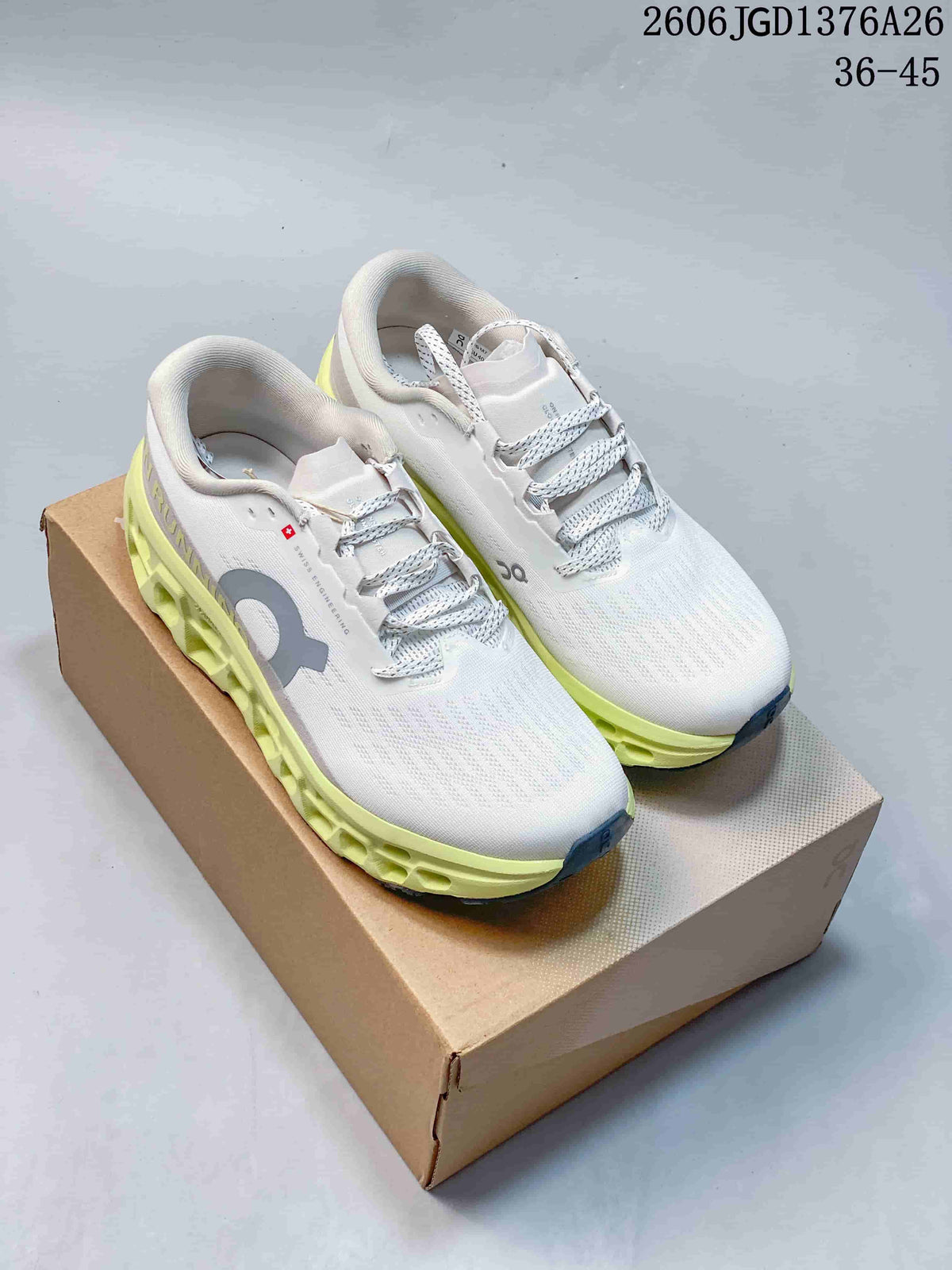 On Cloudmonster 3 Running Shoes – White & Lime / Slate