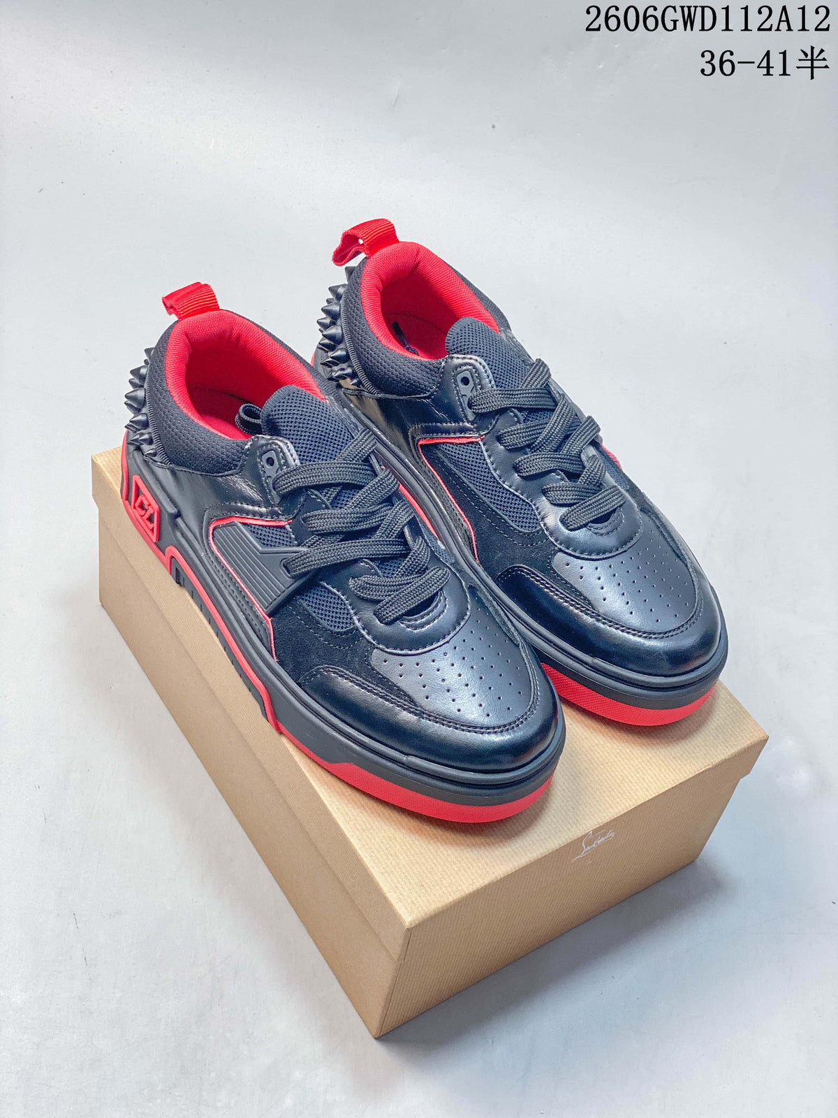 Christian Louboutin Funnyto Flat Low-Top Sneakers, Black and Red
