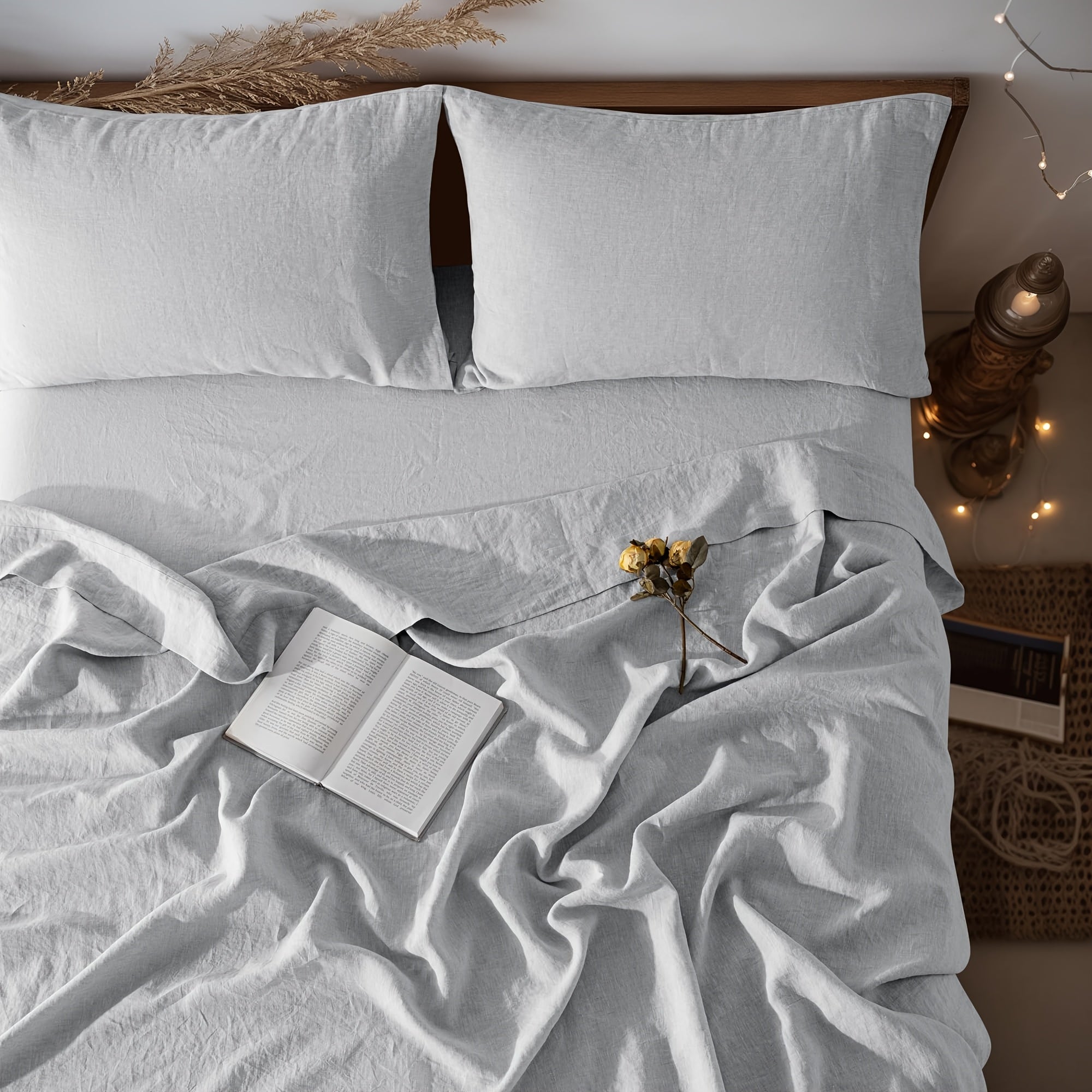 4pcs Premium Linen Sheets, Linen- Blend, Breathable And Durable Queen Size Bed Sheets, Tear-Resistant, Machine Washable, 16\