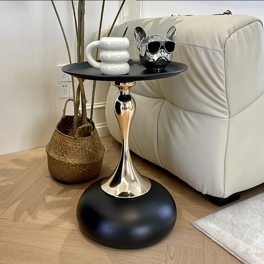 Modern Round Side Table White & Golden - Compact Metal Pedestal Accent Table with Round Top, Minimalist Bedside Table for Small-Space Furniture, Easy Assembly for Bedroom, Living Room, Apartment & Dorm - Sturdy Metal Construction, Space