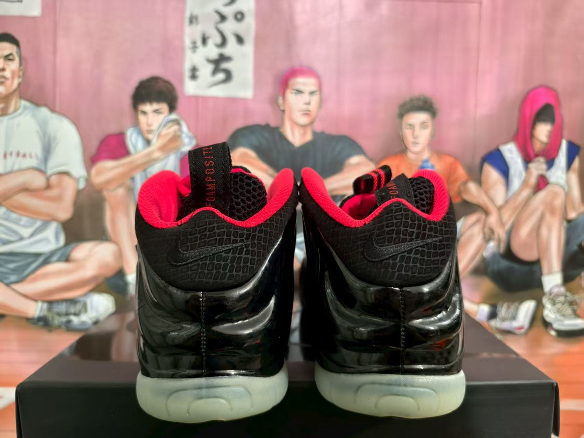 Nike Foamposite Sneakers Black Red Glow Sole