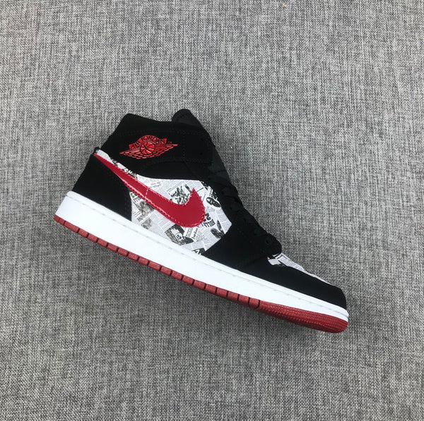 Jordan Air Jordan 1 Mid Black Red Newspaper Print 852542-061