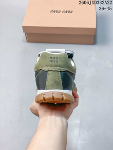 Miu Miu Tyre Low-Top Lace-Up Sneakers in Green and Gray