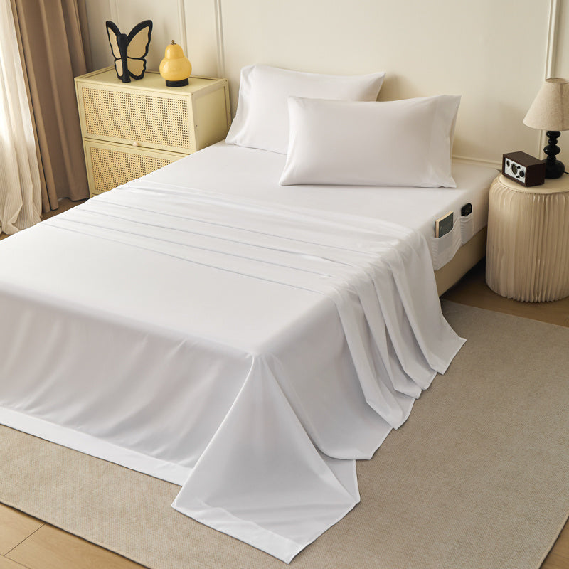 WERVITY Queen Size 4pcs Bedding - Comfortably Breathable And Refreshingly Cool - Ultra-soft Bedding - Wrinkle-resistant And Easy to Care for - White Bedding with Convenient Storage Pockets At The Headboard, Perfect for Bedrooms And Guest Rooms