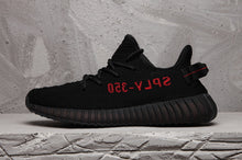 Yeezy 350 V2 Black Sneakers with Red Detail