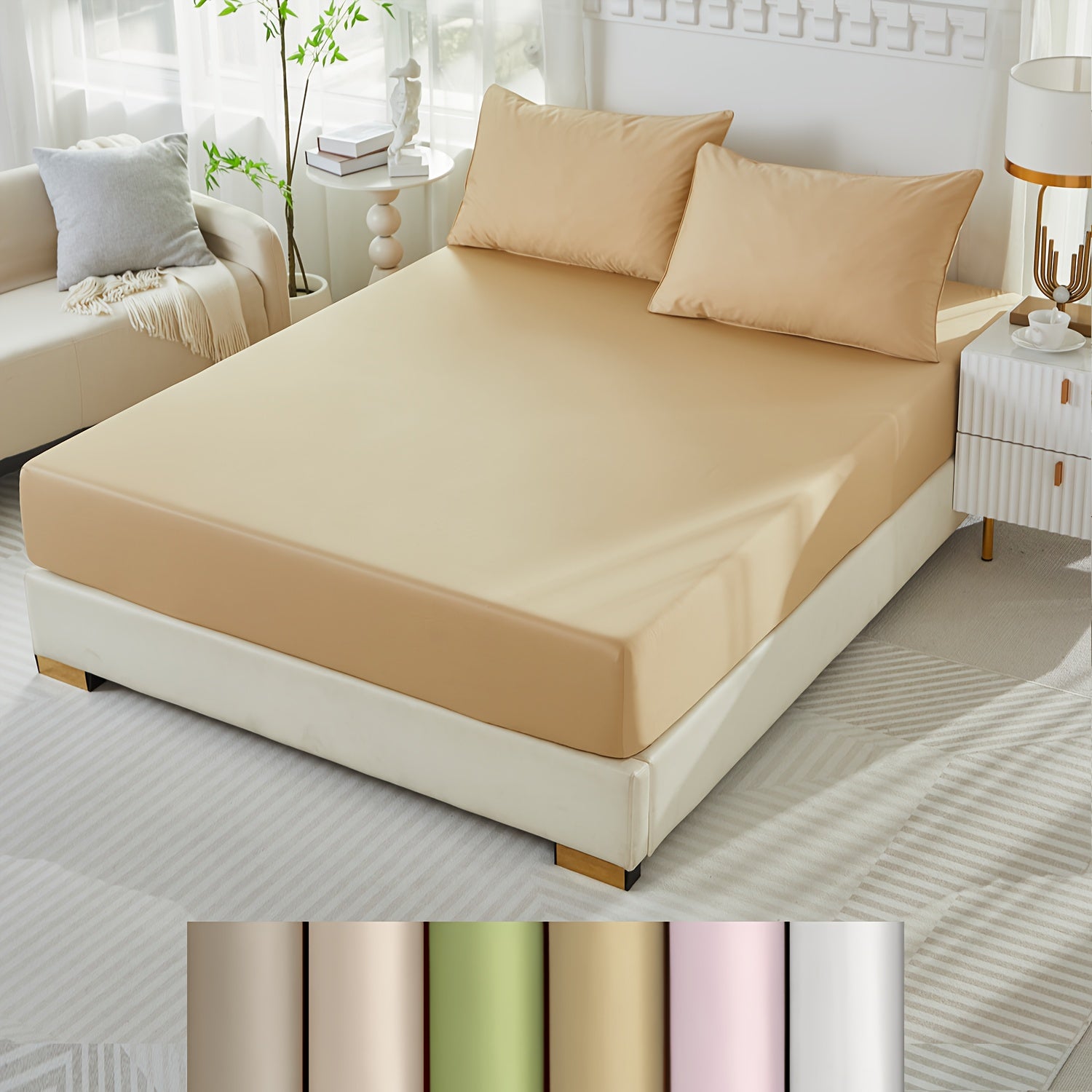 3pcs 100% Polyester Fitted Sheet Set, (1*Fitted Sheet + 2*Pillowcases, Without Core), Deep Pocket Up to 18\