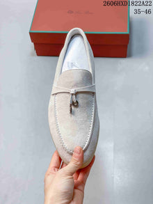 Loro Piana Suede Loafers with Metal Detail, Ivory