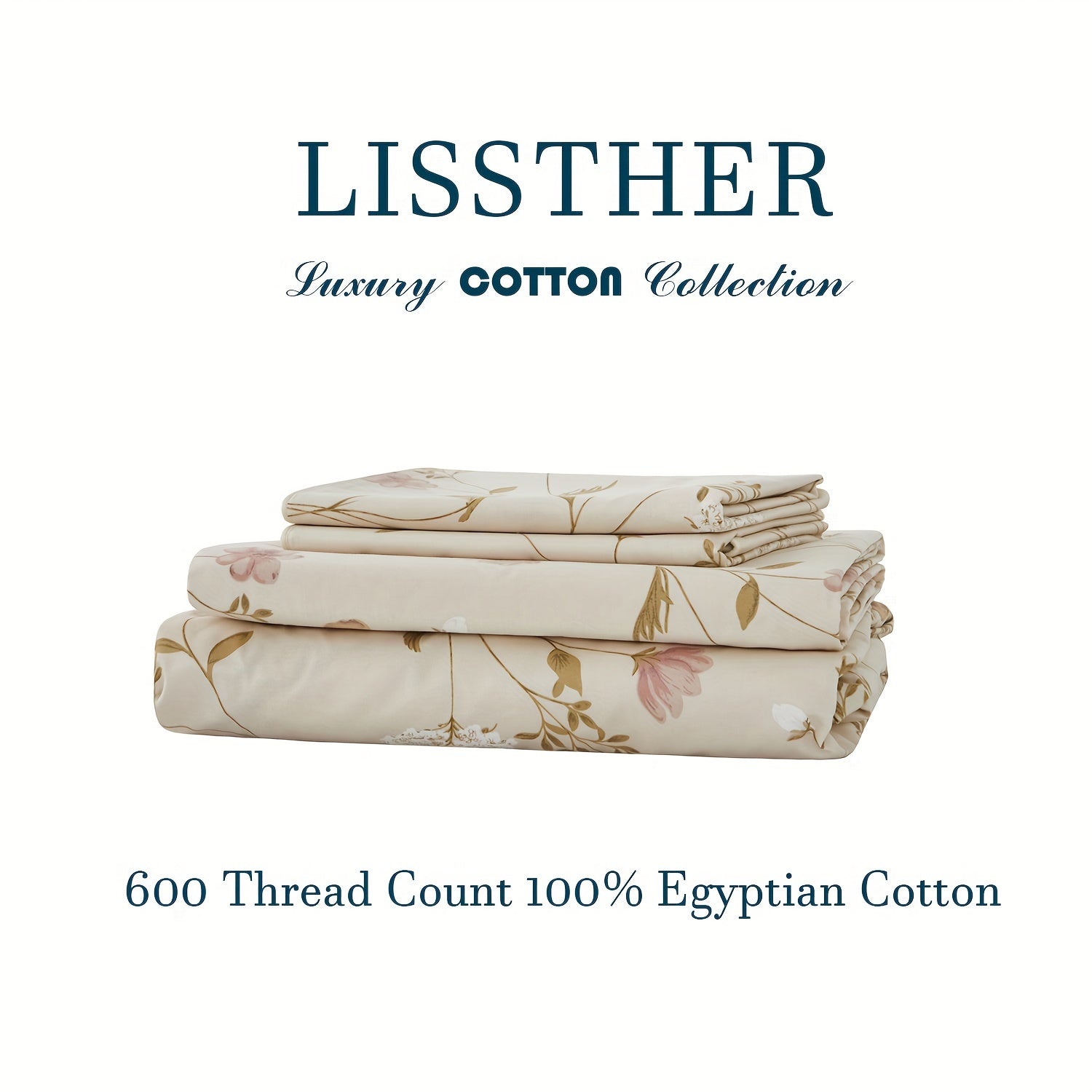4pcs 600TC 100% Egyptian Cotton Fitted Sheet Set (1*Fitted Sheet+1*Flat Sheet+2*Pillowcase, Without Core), Luxury Elegant Floral Shabby Chic Bedding Set, For Bedroom Guest Room Student Dorm All Seasons