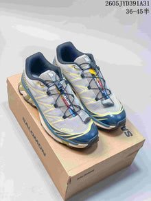 Salomon XT-6 Low-Top Sneakers in Gray, Blue and Yellow