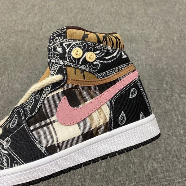 Jordan 1 Mid Paisley Sneakers Black Brown Pink
