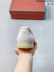 Loro Piana Suede Loafers with Metal Detail, Ivory