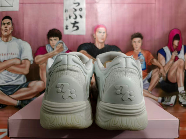 White Basketball Sneakers with Sculpted Sole