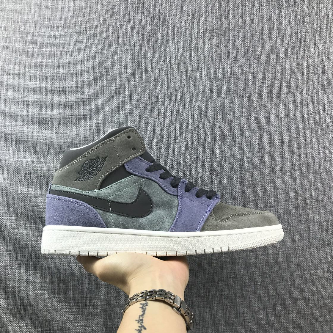 Jordan 1 Mid Gray Purple Sneakers 852842-203