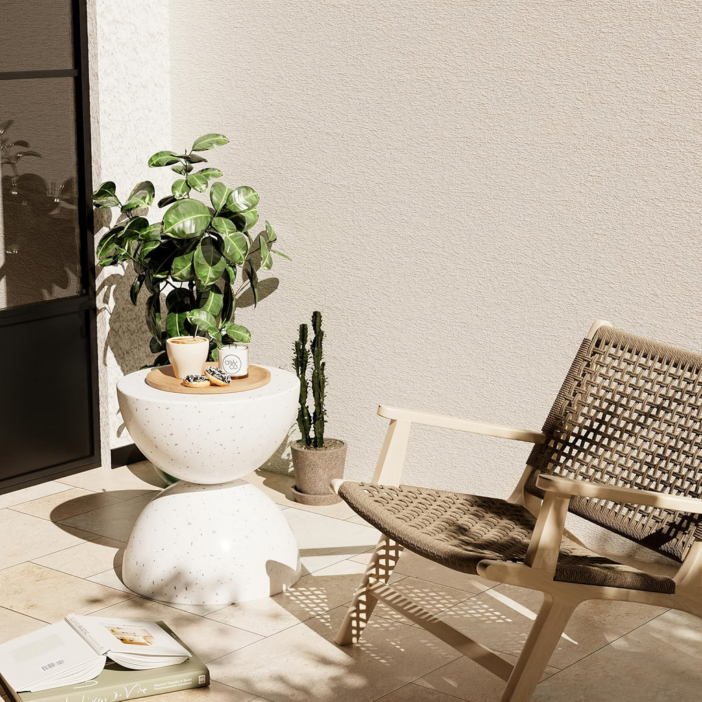 Outdoor\u002FIndoor Universal Side Table (Set of Two), Semi-Circular Magnesia Side Table, Mid-Century Modern Dual Half- Design, Artistic Style Movable Table, Living Room Side Table, Garden Plant Stand, Bedroom Nightstand, Balcony Small Tea Table