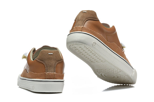 Brown Low-Top Lace-Up Sneakers with Contrast Toe Cap
