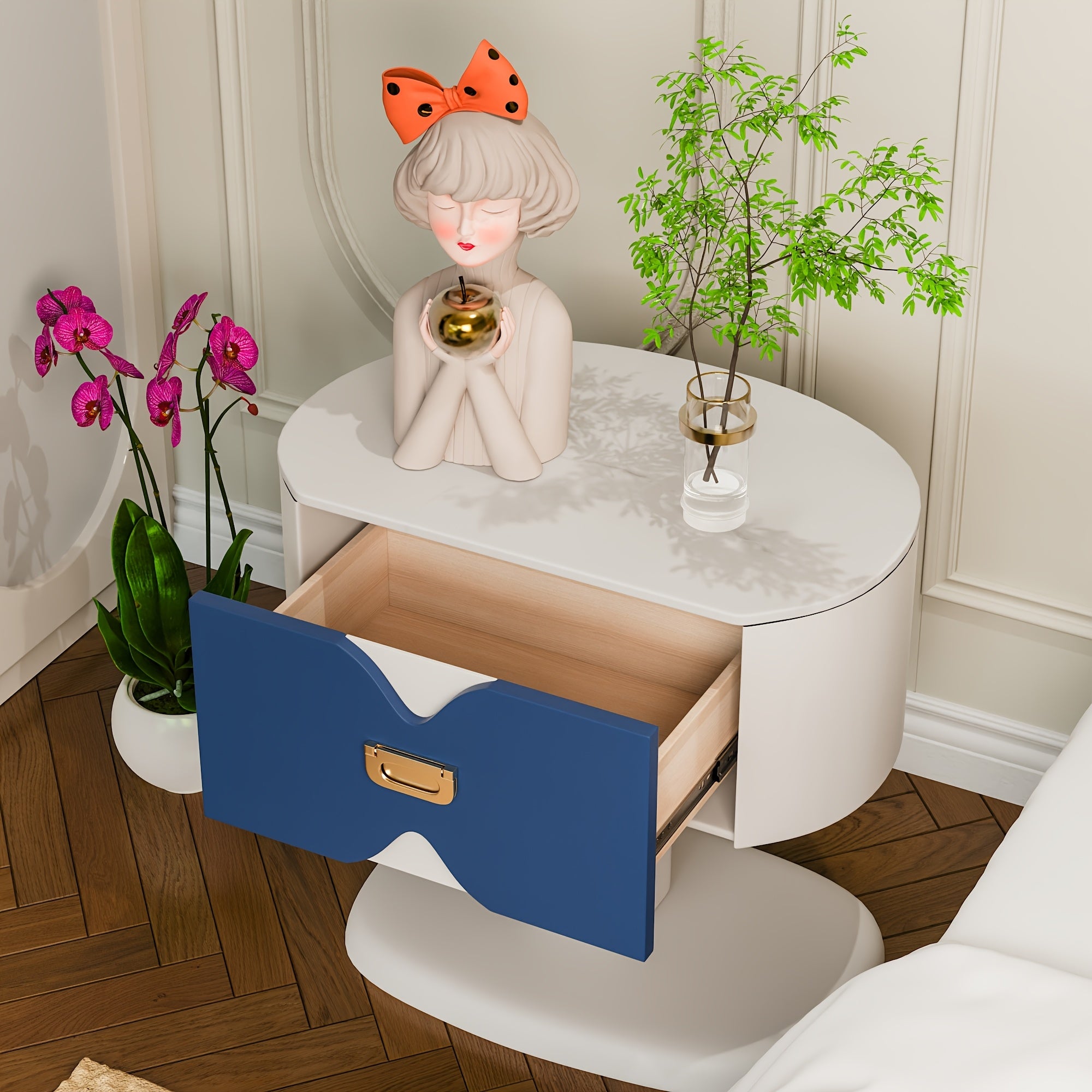 Contemporary Bedside Table Featuring a Single Drawer, Designed for Storing Glasses, Books, And Personal Belongings