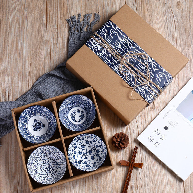 Japanese Blossom Rice Bowls - Ceramic Tableware Set - Authentic Hand Painted Porcelain Bowls