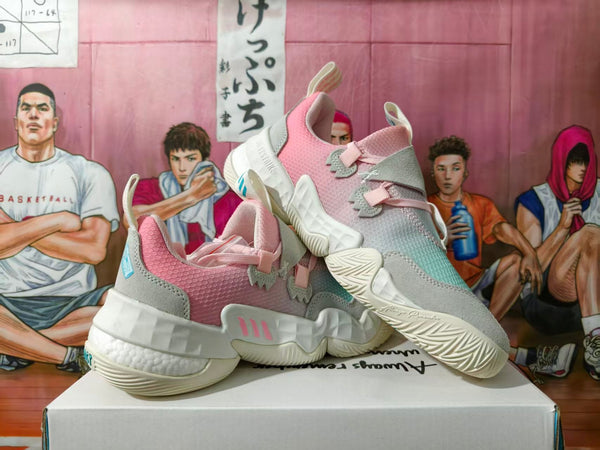 Adidas Pink and Grey Basketball Sneakers