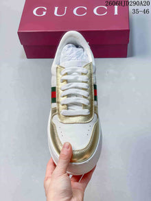 Gucci Chunky Low-Top Lace-Up Sneakers, White and Gold