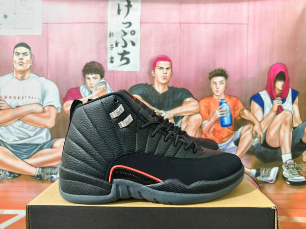 Jordan 12 High-Top Sneakers Black Grey Orange
