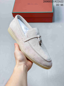 Loro Piana Suede Loafers with Metal Detail, Ivory