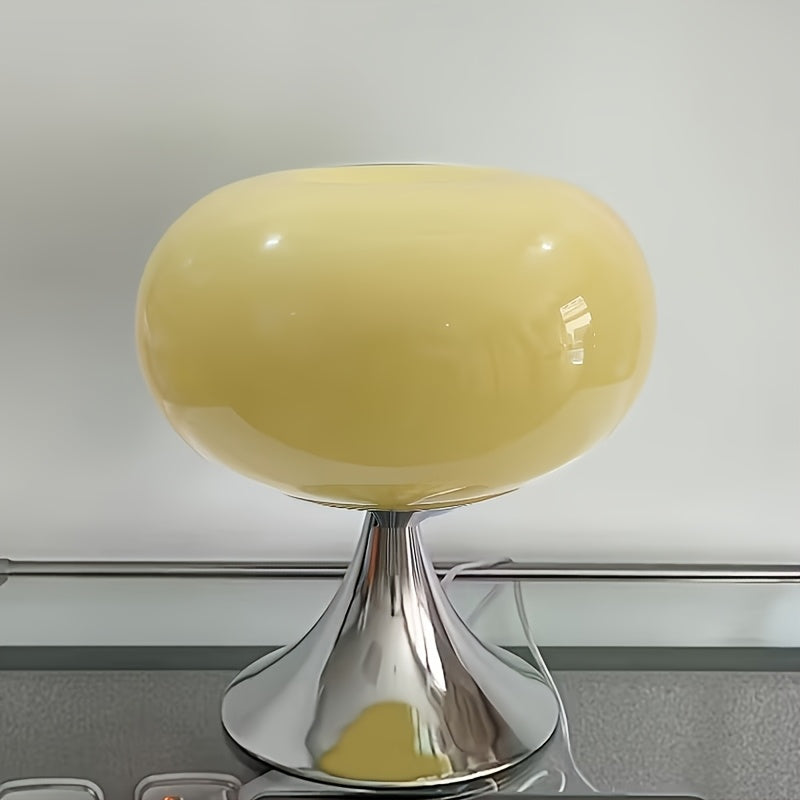 USB-Powered Art Deco Glass Table Lamp with A Metal Base And Glass Shade, Suitable for Different Room Styles, Perfect As Christmas And New Year Gifts, Featuring A Mushroom Design.