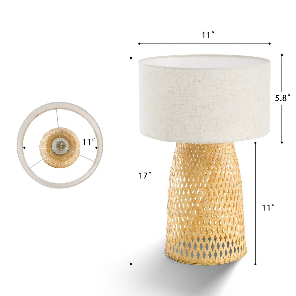 Set Of 1 Handwoven Bamboo Table Lamp with Linen Shade for Bedroom