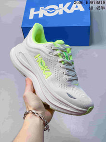 HOKA Bondi 9 Running Shoes, White and Neon Green