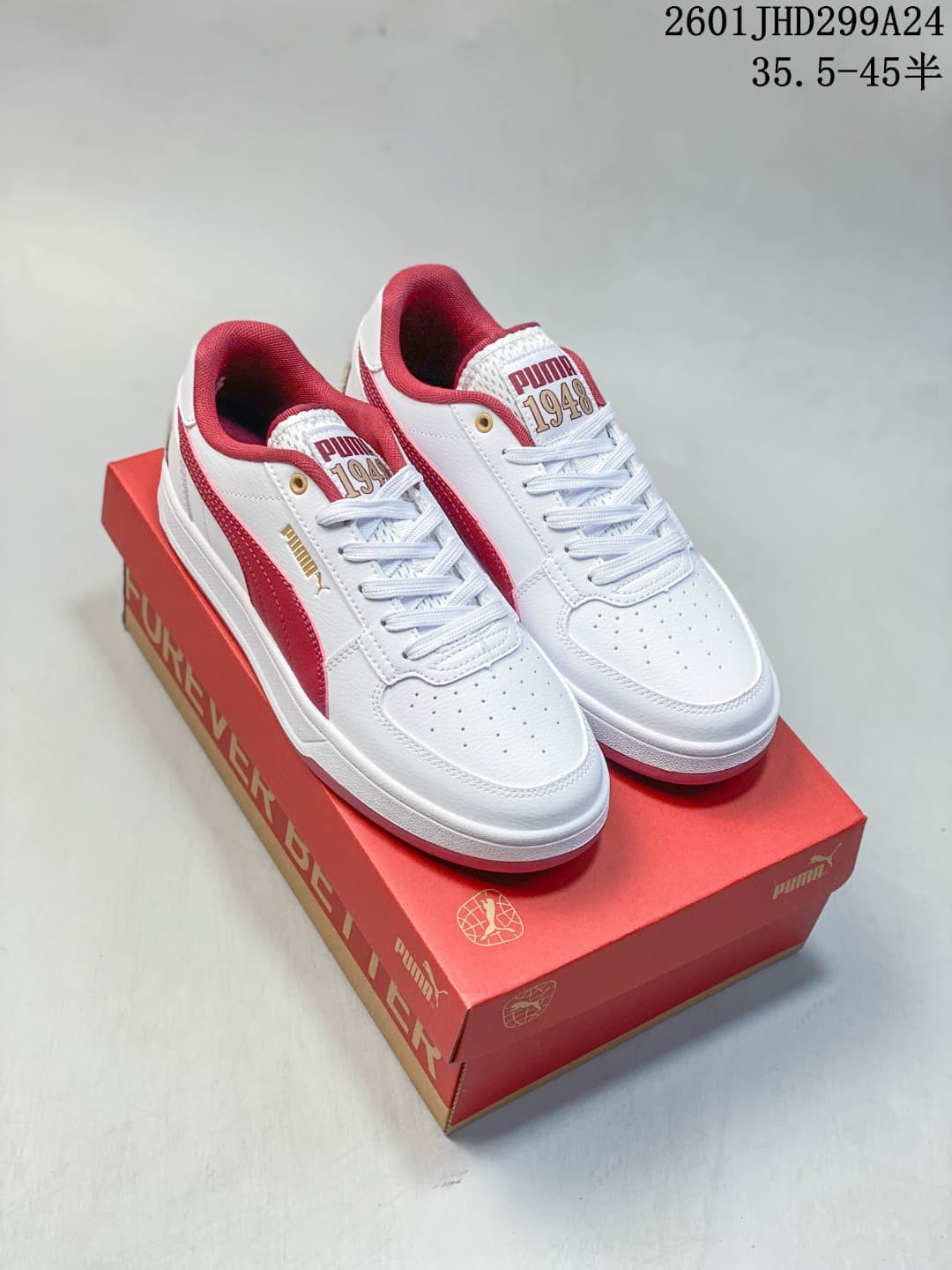 Puma Caven 2.0 White and Red Low-Top Sneakers 395082