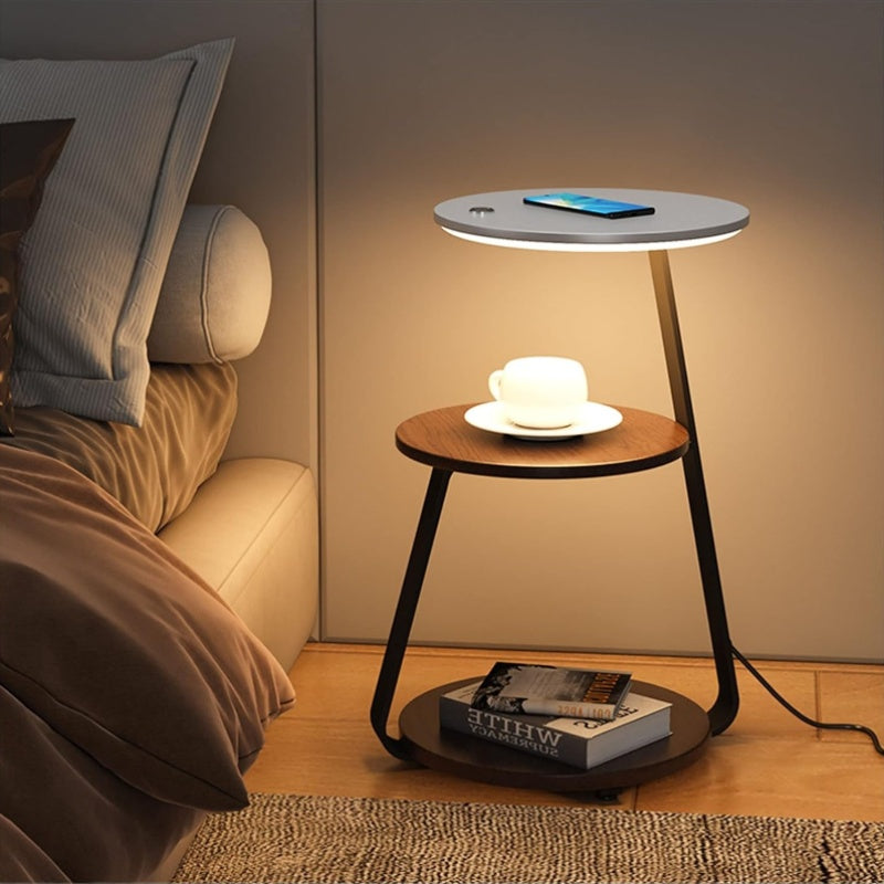 Smart Bedside Table with Adjustable LED Lighting - Modern Nightstand with -Powered Lighting, Open Shelf Storage, Space-Saving Design, Easy Assembly - for Bedroom, Living Room, Home Office - No Batteries Needed, Bedroom Storage, Sleek Furniture