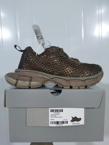 Brown Fishnet Chunky Sneakers with Rhinestone Detailing