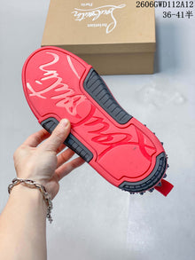 Christian Louboutin Funnyto Flat Low-Top Sneakers, Black and Red