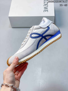 Loewe White and Blue Lace-Up Sneakers with Gum Sole