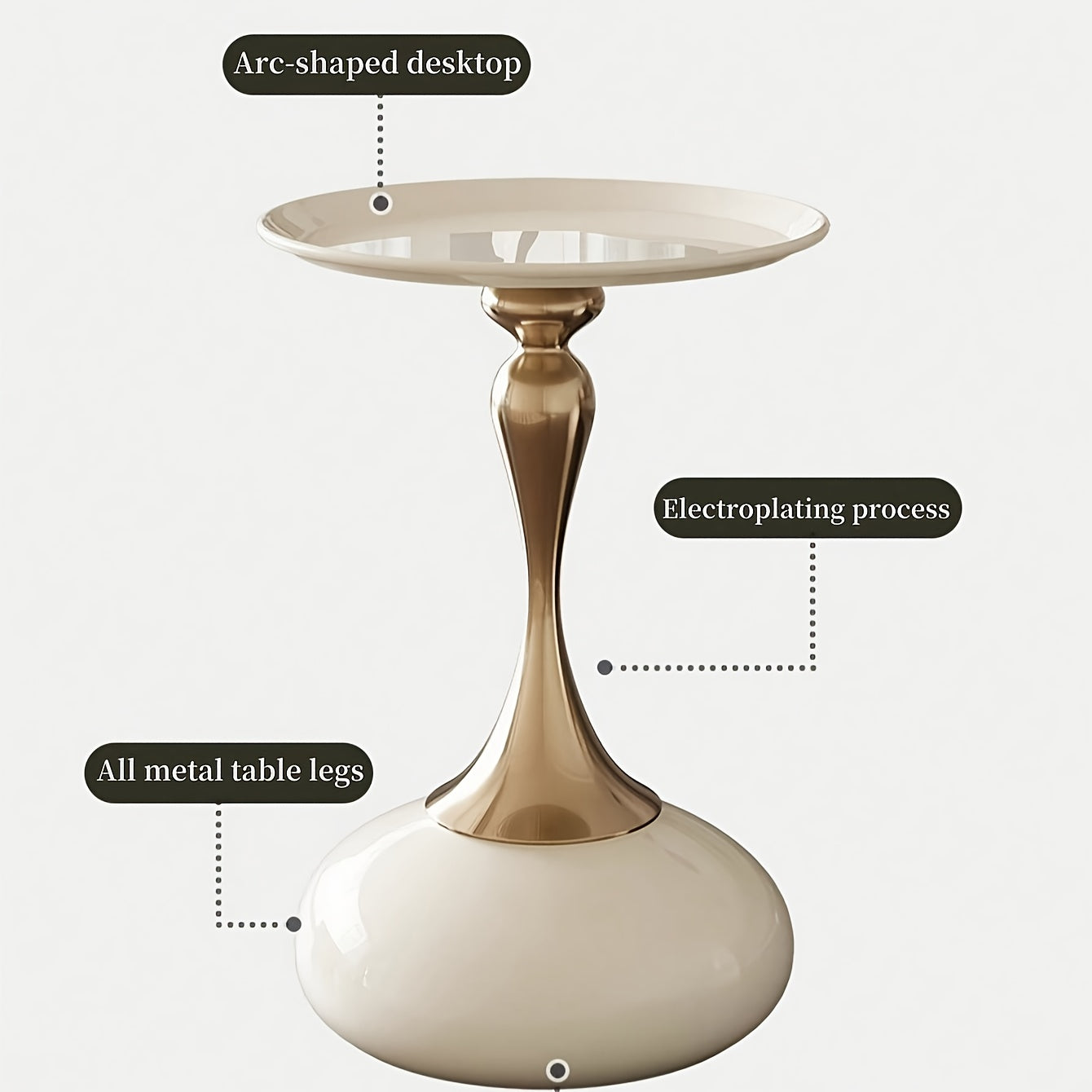 Modern Round Side Table White & Golden - Compact Metal Pedestal Accent Table with Round Top, Minimalist Bedside Table for Small-Space Furniture, Easy Assembly for Bedroom, Living Room, Apartment & Dorm - Sturdy Metal Construction, Space