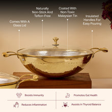 Brass Wok with Glass lid (Circular & Deep cooking/ serving Utensil)