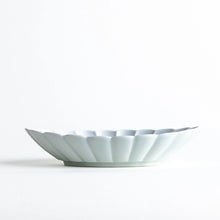 White Matte Chrysanthemum Carved Oval Pasta Bowl
